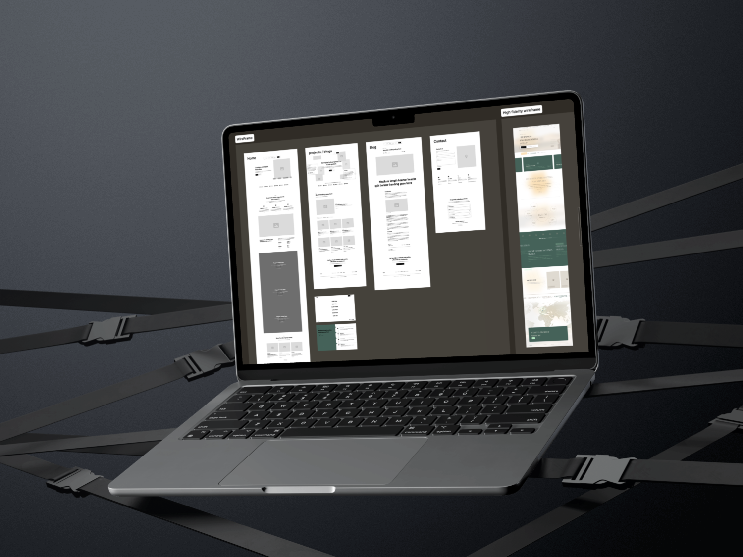 A laptop showing wireframes